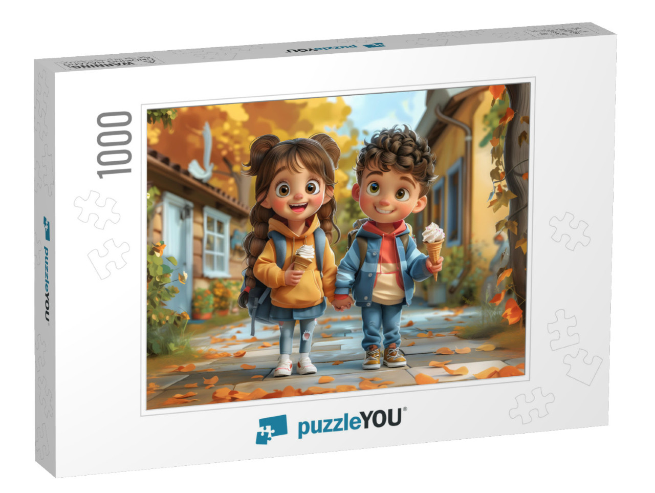 Walking to School with Ice Cream in the Fall Jigsaw Puzzle with 1000 pieces