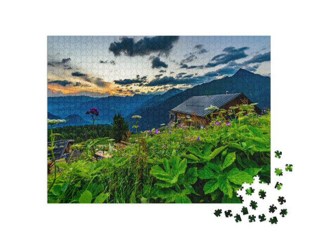 The Colorful Sunrise Over Gamshutte. the Gamshuette 1, 92... Jigsaw Puzzle with 1000 pieces