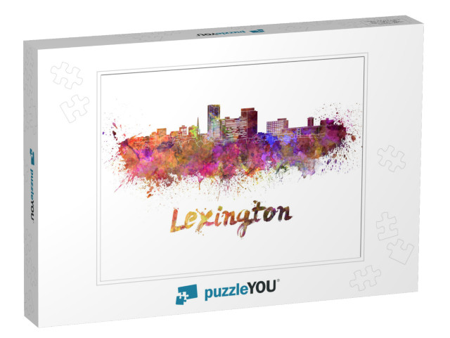 Lexington Skyline in Watercolor Splatters with Clipping P... Jigsaw Puzzle