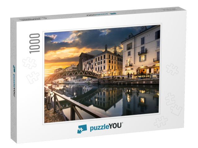 Bridge Across the Naviglio Grande Canal At the Evening in... Jigsaw Puzzle with 1000 pieces