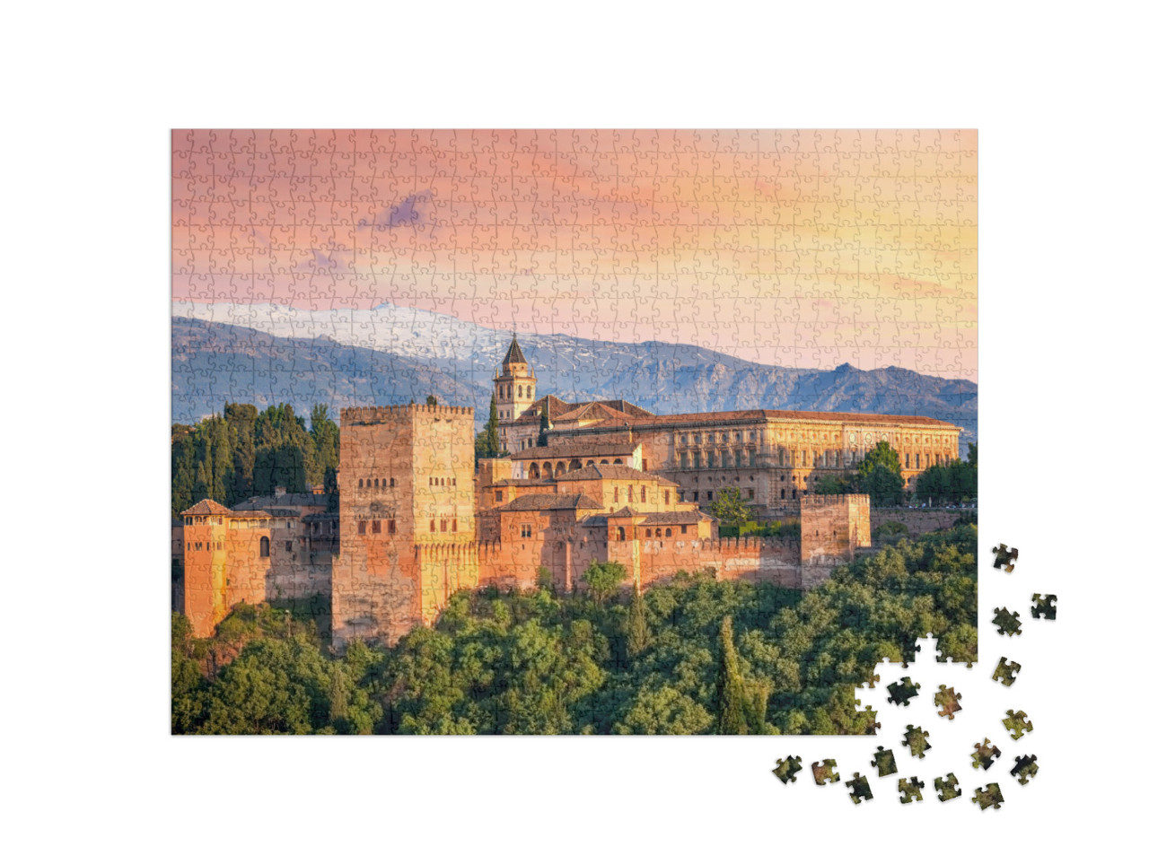 Ancient Arabic Fortress Alhambra At the Beautiful Evening... Jigsaw Puzzle with 1000 pieces