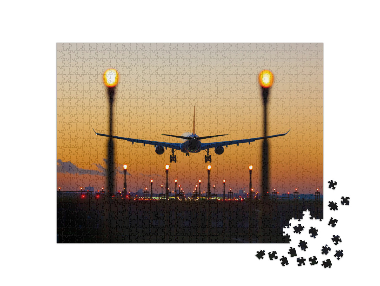 Sunset Landing in Brussels Zaventem Airport... Jigsaw Puzzle with 1000 pieces