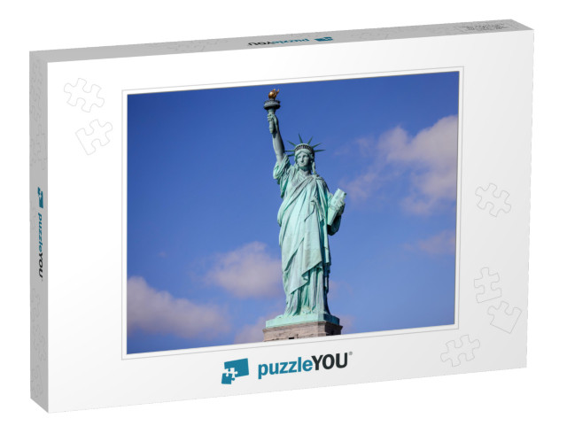 9/11 Memorial Lights with Statue of Liberty Shot from New... Jigsaw Puzzle