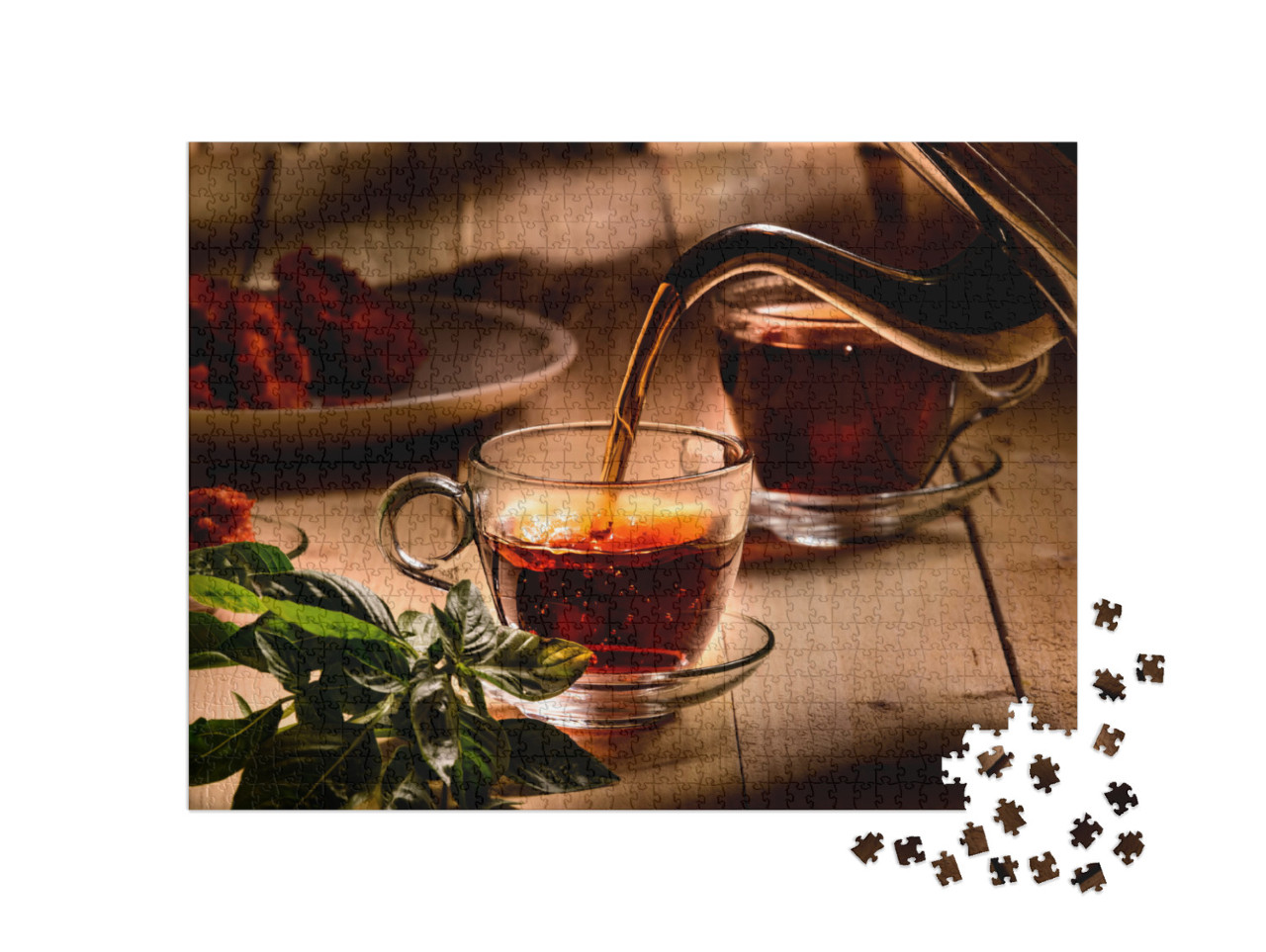 Hot Steaming Black Tea in a Cup on a Rustic Background... Jigsaw Puzzle with 1000 pieces