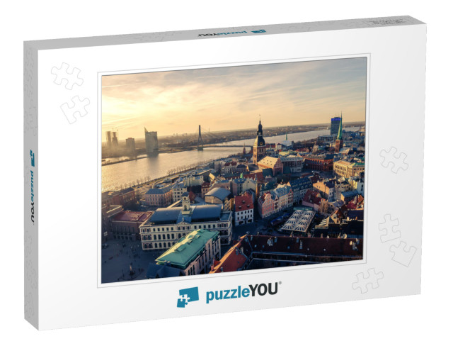 Riga, Latvia Aerial Panoramic Top View of Old Town & Daug... Jigsaw Puzzle