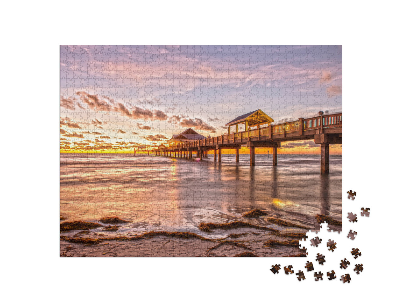 Sunset At Clearwater Beach Pier Florida... Jigsaw Puzzle with 1000 pieces