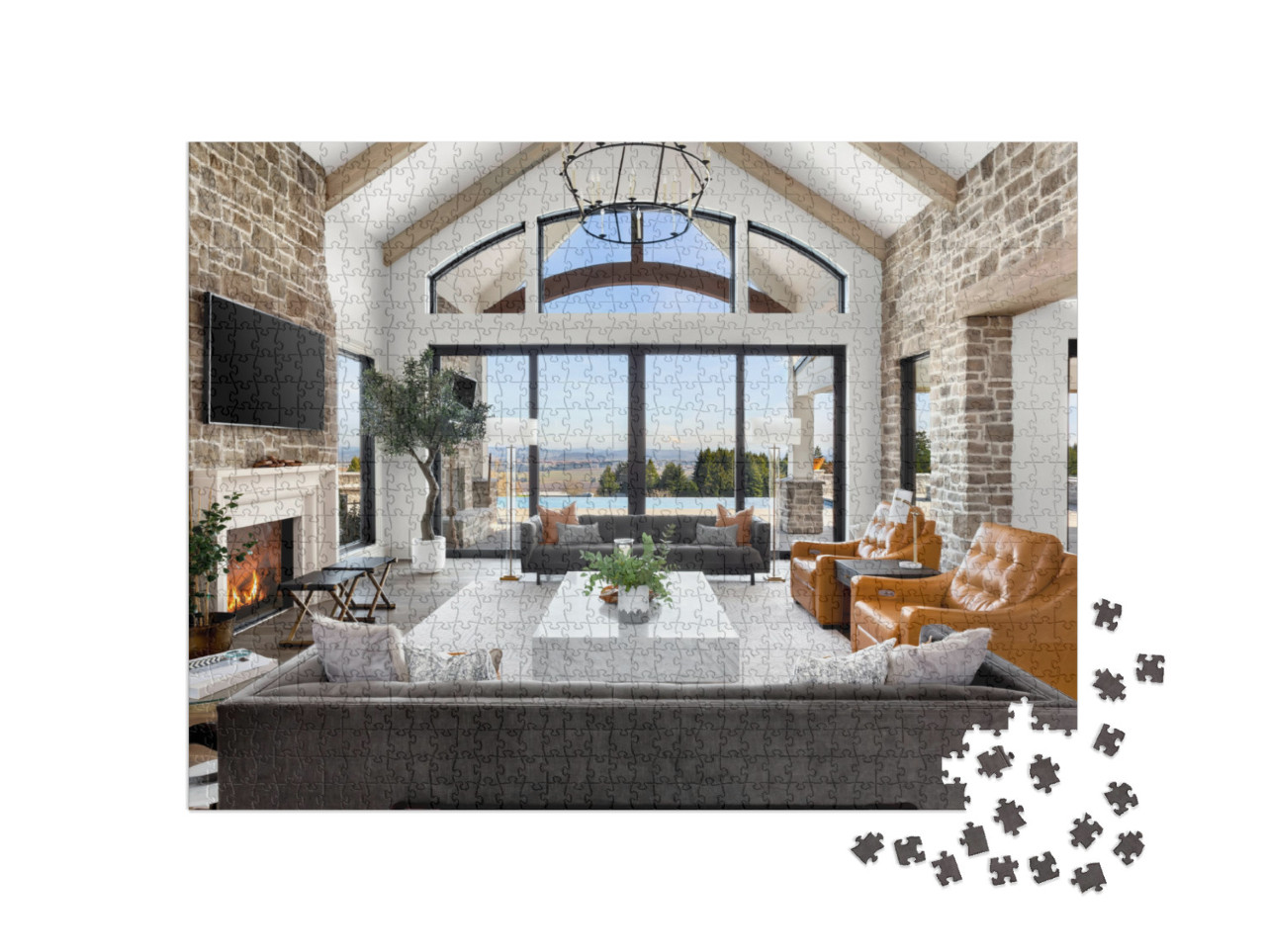 Beautiful Living Room in New Traditional Luxury Home. Fea... Jigsaw Puzzle with 1000 pieces