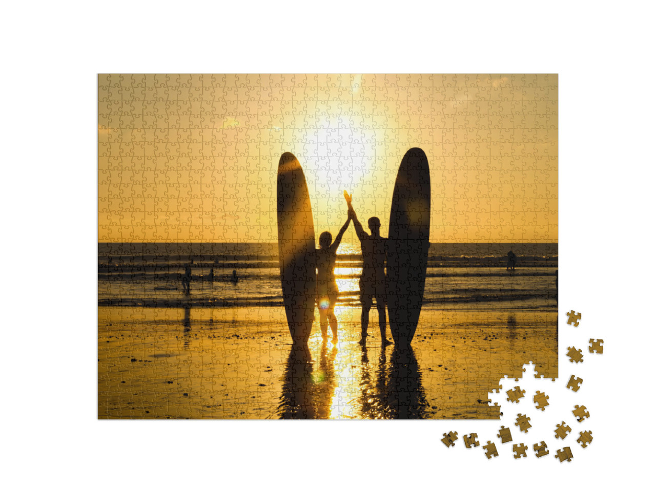 Surfer Couple in Silhouette Holding Long Surf Boards At S... Jigsaw Puzzle with 1000 pieces