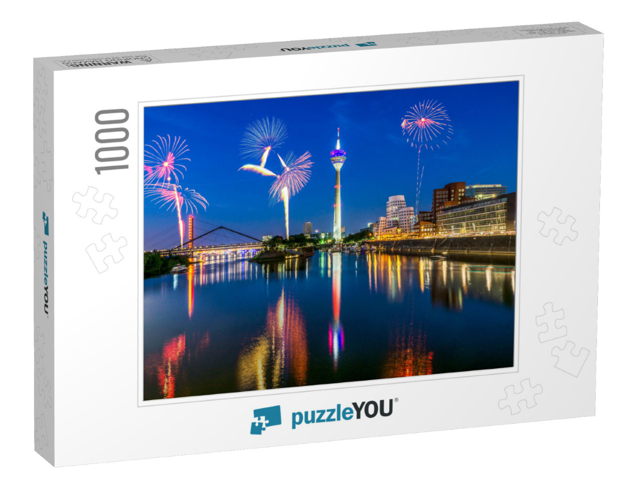 Firework in Dusseldorf Media Harbor. Japanese Day, New Ye... Jigsaw Puzzle with 1000 pieces