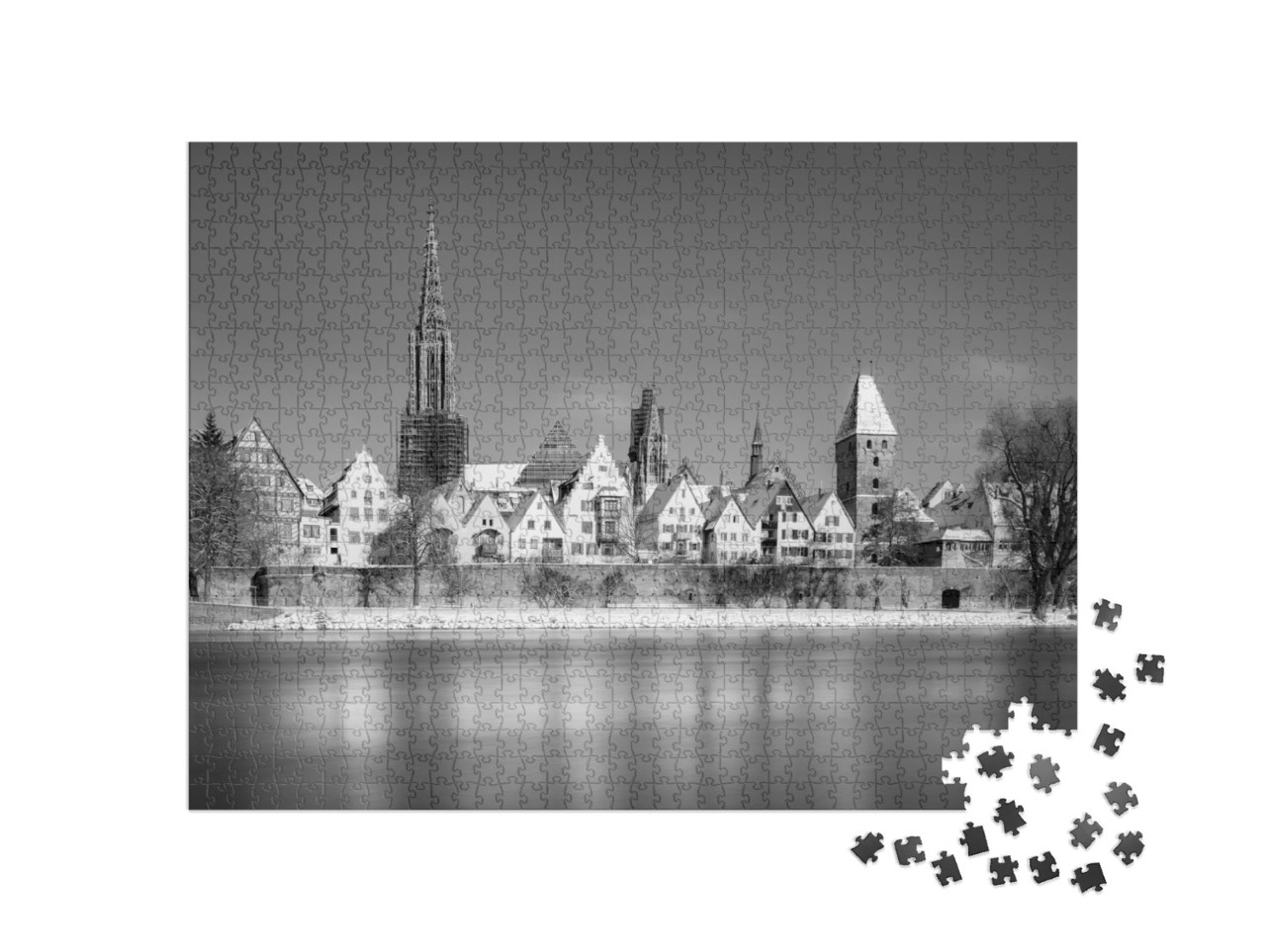 Black & White Classic View of City Ulm with River Danube... Jigsaw Puzzle with 1000 pieces