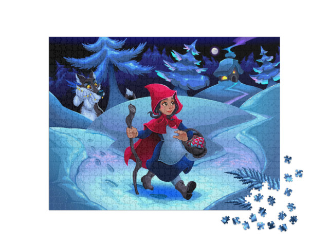 Little Red Riding Hood Walking in the Wood. Vector Fantas... Jigsaw Puzzle with 1000 pieces