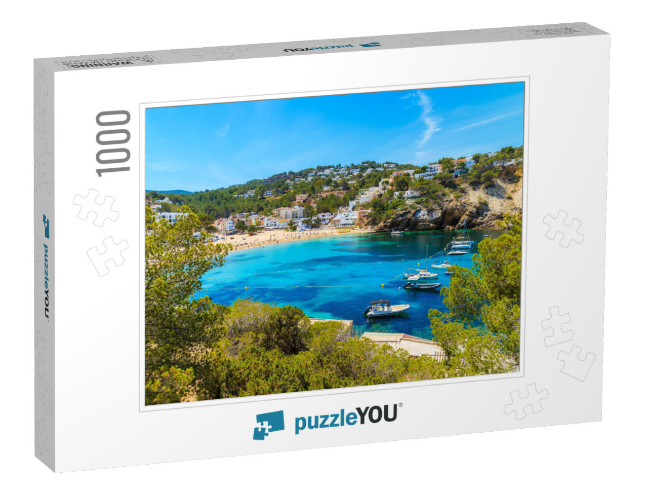 Fishing & Sailing Boats on Blue Sea Water in Cala Vadella... Jigsaw Puzzle with 1000 pieces