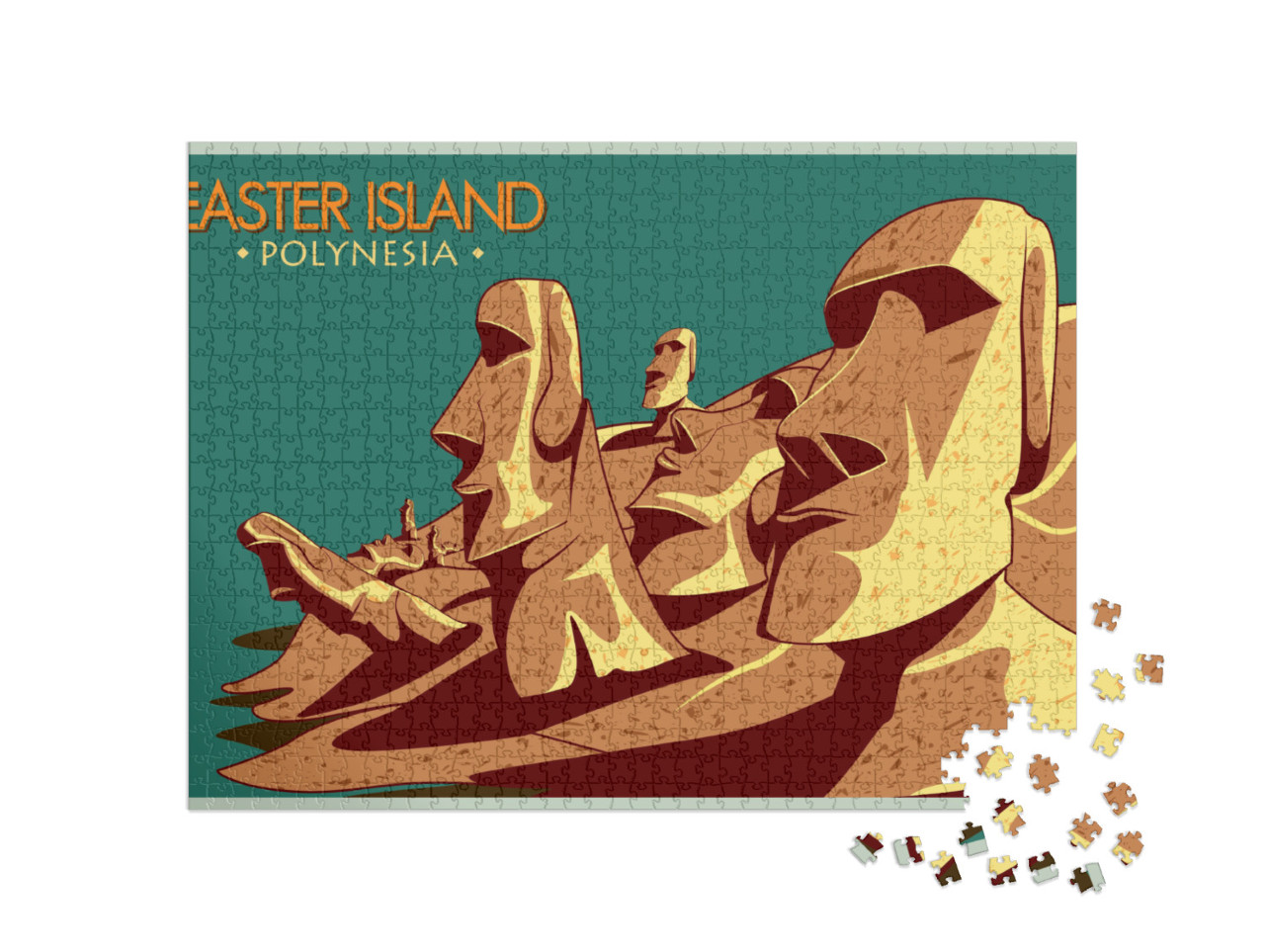 Vintage Poster of Easter Island, Famous Monument in Chile... Jigsaw Puzzle with 1000 pieces