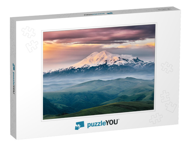 Beautiful View of Mount Elbrus in the Morning At Sunrise... Jigsaw Puzzle