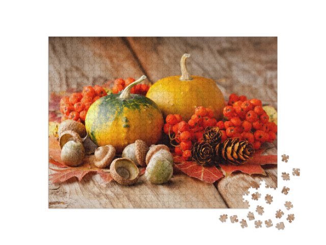 Harvested Pumpkins with Fall Leaves... Jigsaw Puzzle with 1000 pieces