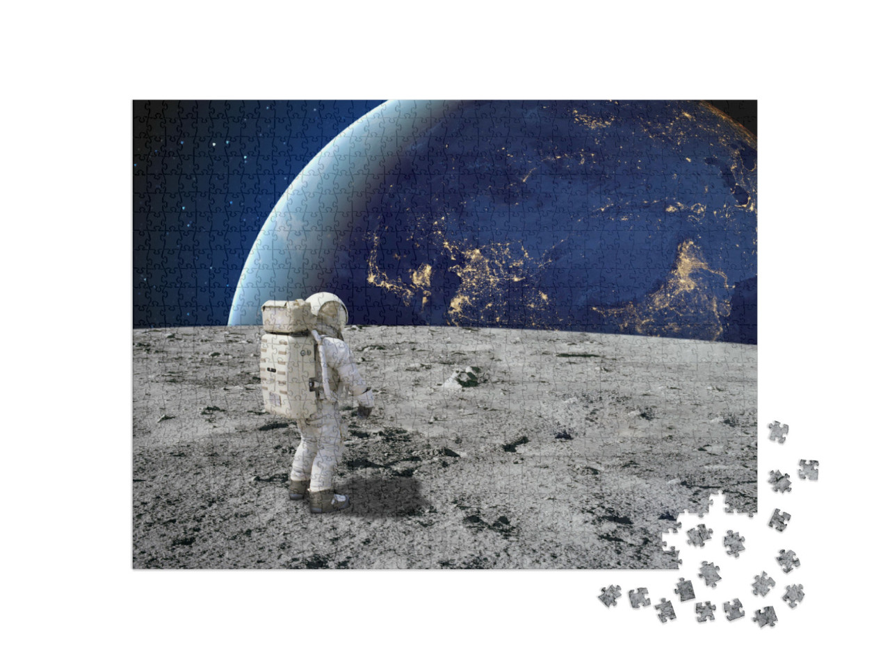 An Astronaut Standing on the Surface of the Moon Looking... Jigsaw Puzzle with 1000 pieces