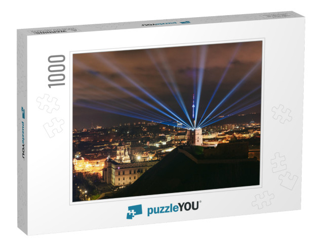 Night View of Gediminas Garrison Tower in Vilnius Old Tow... Jigsaw Puzzle with 1000 pieces