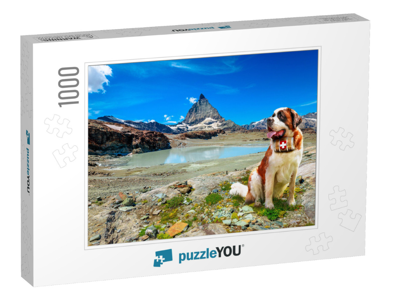 Saint Bernard Rescue Dog with Keg of Brandy in Alpine Mea... Jigsaw Puzzle with 1000 pieces