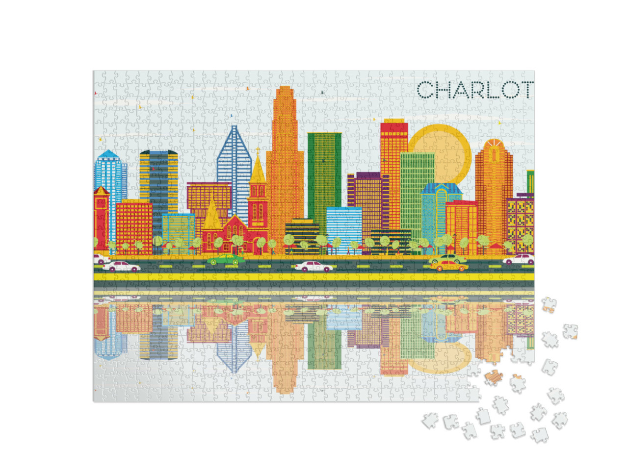 Charlotte North Carolina City Skyline with Color Building... Jigsaw Puzzle with 1000 pieces