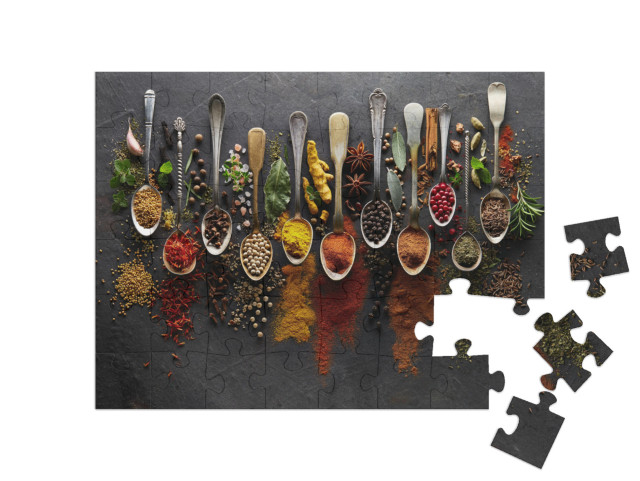 Herbs & Spices on Graphite Background... Jigsaw Puzzle with 48 pieces