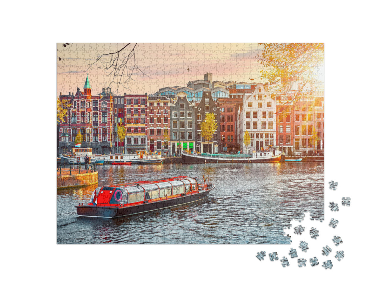 Channel in Amsterdam Netherlands Houses River Amstel Land... Jigsaw Puzzle with 1000 pieces