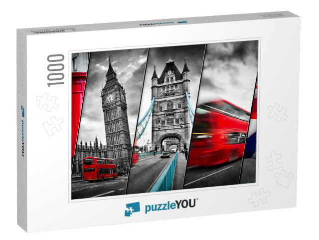 Collage of the Symbols of London, the Uk. Red Buses, Big... Jigsaw Puzzle with 1000 pieces