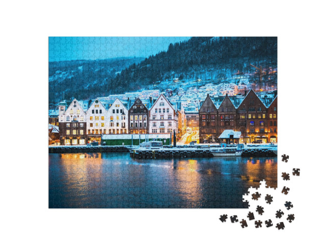 Night View on Bruges. Bergen. Norway... Jigsaw Puzzle with 1000 pieces