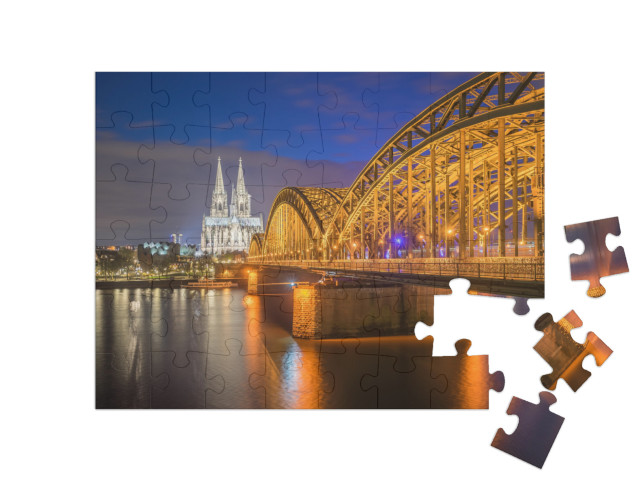 Night View of Cologne Cathedral in Cologne, Germany... Jigsaw Puzzle with 48 pieces