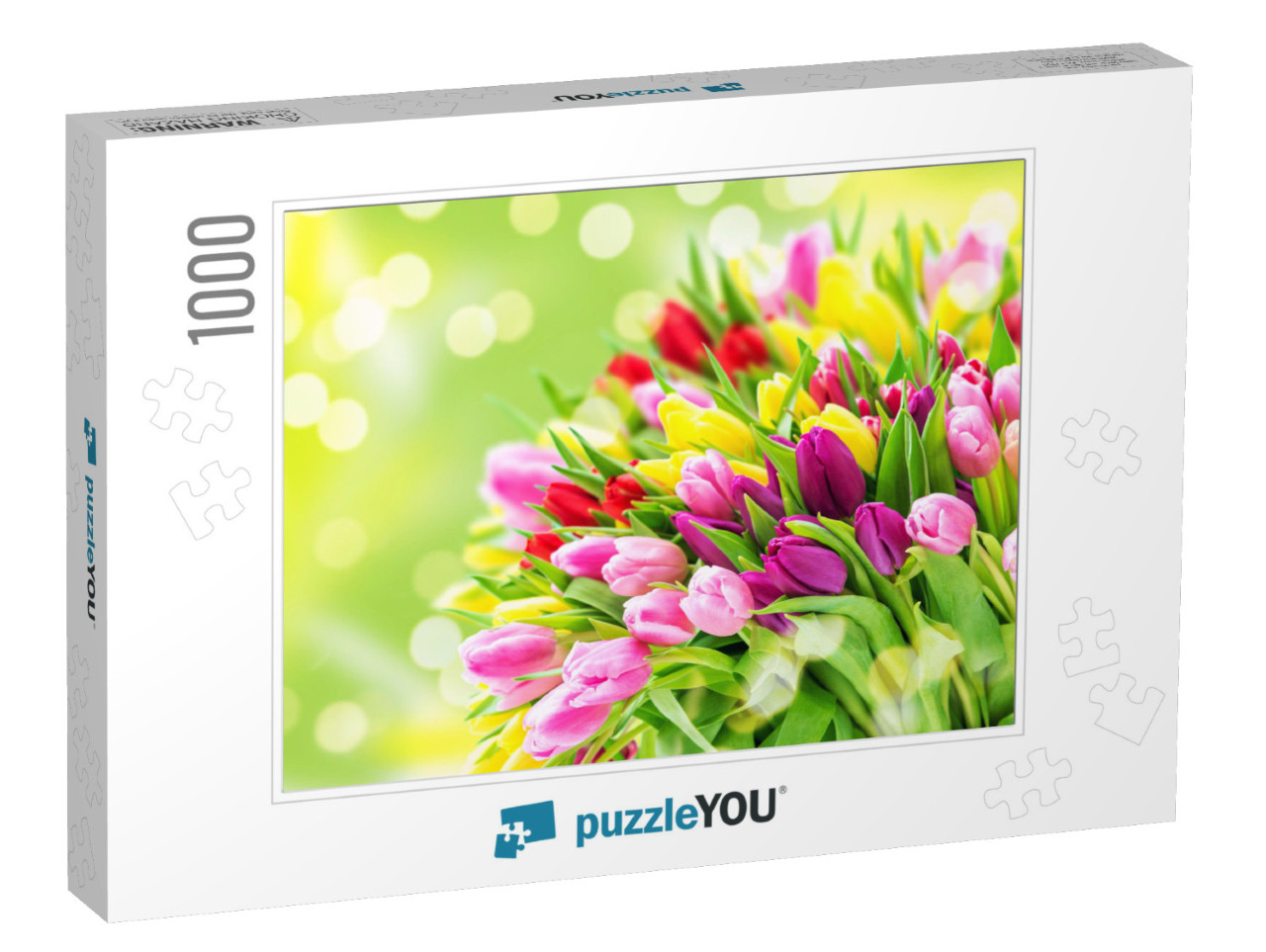 Fresh Spring Tulip Flowers Bouquet on Blurred Background... Jigsaw Puzzle with 1000 pieces