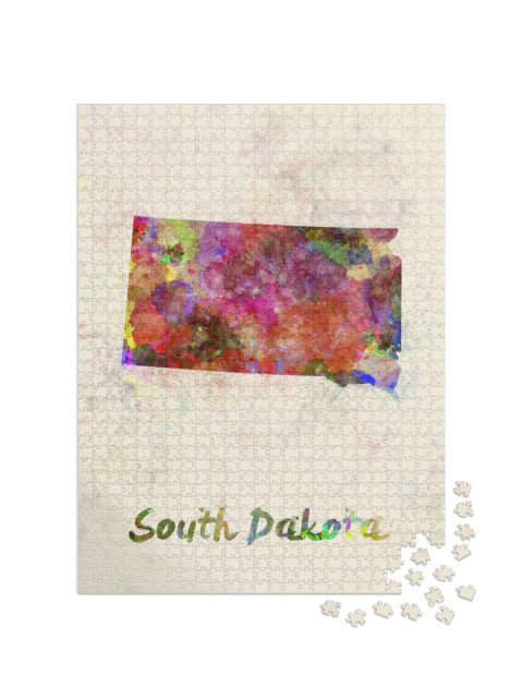 South Dakota Us State Poster in Watercolor Background... Jigsaw Puzzle with 1000 pieces