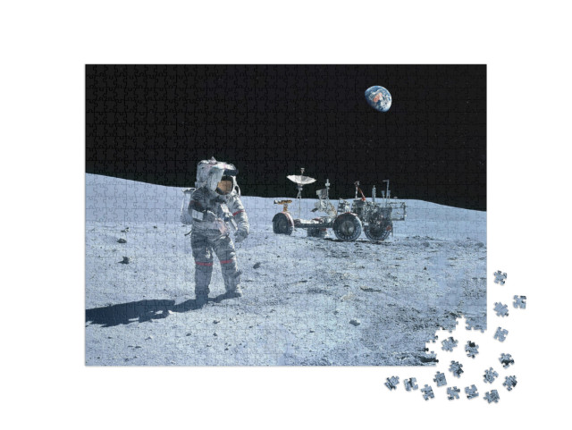 Astronaut Near the Moon Rover on the Moon. with Land on t... Jigsaw Puzzle with 1000 pieces