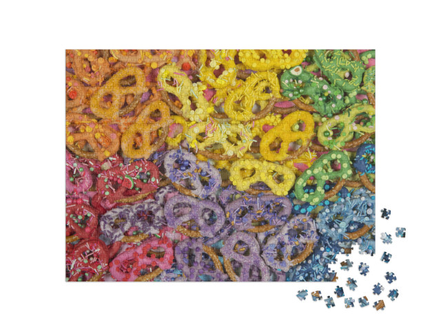 Rainbow Colored Pretzels Photo Collage Jigsaw Puzzle with 1000 pieces