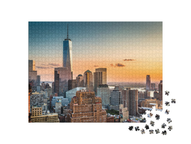 Lower Manhattan Skyline At Sunset... Jigsaw Puzzle with 1000 pieces