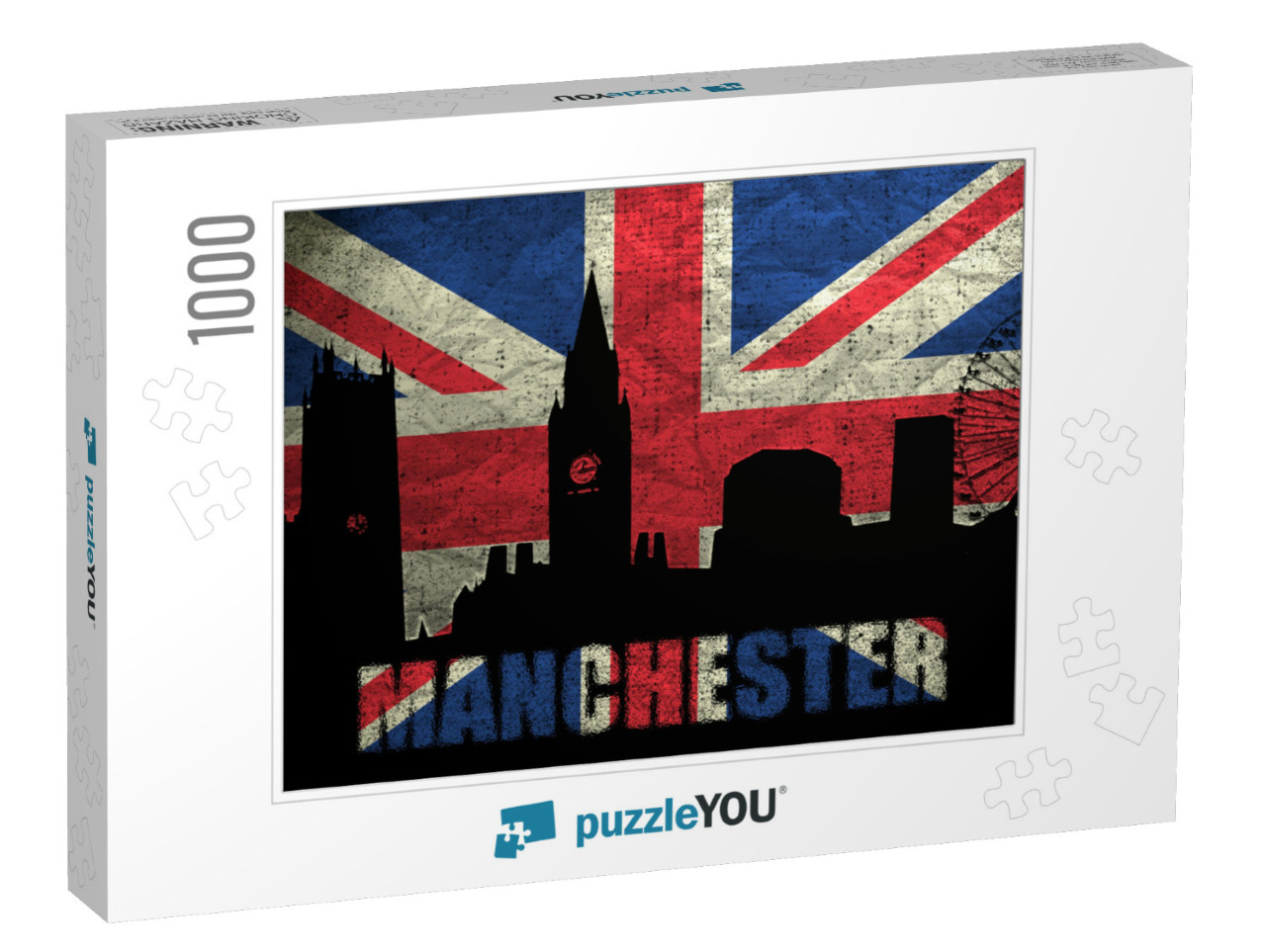 View of Manchester on the Grunge British Flag... Jigsaw Puzzle with 1000 pieces