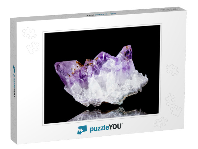 Raw Amethyst Mineral Stone in Front of Black Background... Jigsaw Puzzle