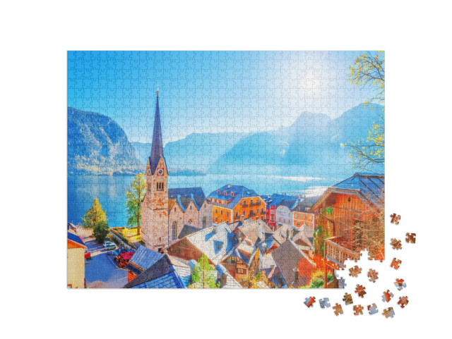 Austria, Hallstatt Historical Village. UNESCO World Herit... Jigsaw Puzzle with 1000 pieces