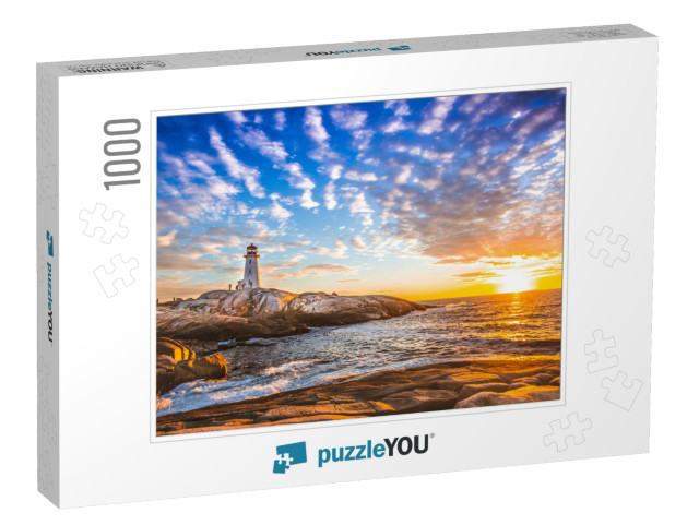 Peggys Cove Lighthouse Sunset Ocean View Landscape in Hal... Jigsaw Puzzle with 1000 pieces