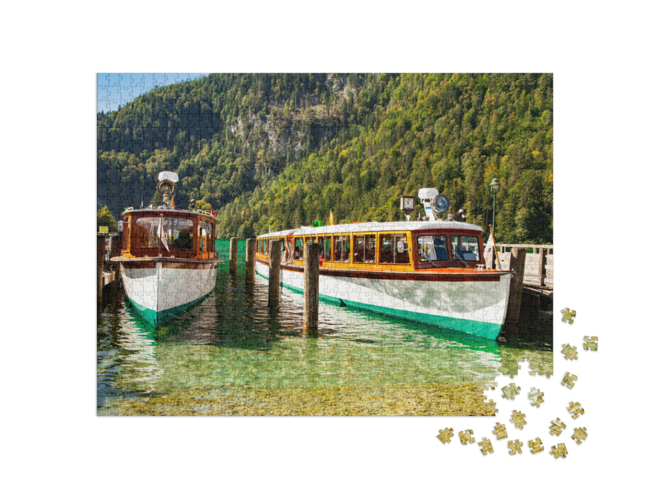 Electric Tourist Boats on Beautiful Lake Konigssee Pier B... Jigsaw Puzzle with 1000 pieces