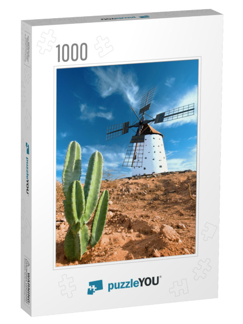 Cactus & Traditional Windmill on Fuerteventura, Canary Is... Jigsaw Puzzle with 1000 pieces