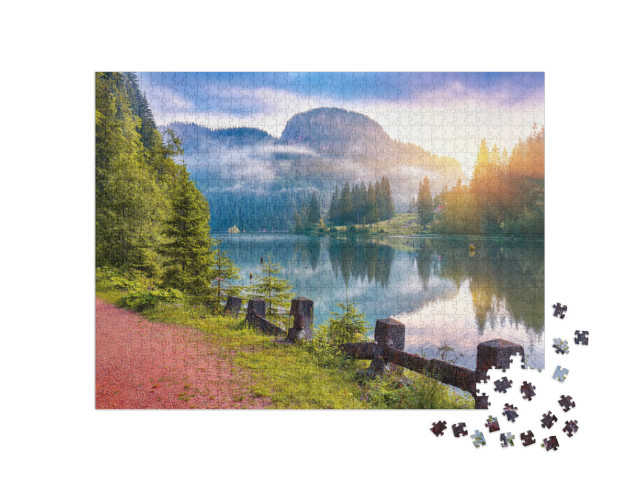 Majestic Summer View of Mountain Lake Lacul Rosu or Red L... Jigsaw Puzzle with 1000 pieces