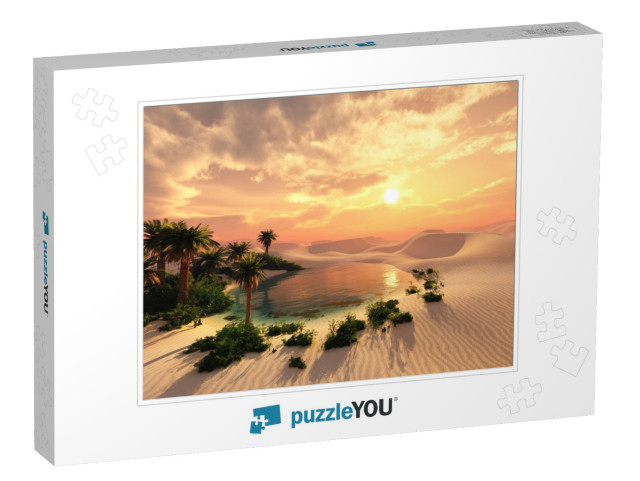 Oasis At Sunset in a Sandy Desert, a Panorama of the Dese... Jigsaw Puzzle