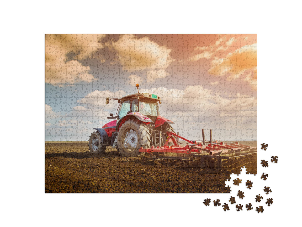 Farmer in Tractor Preparing Land with Seedbed Cultivator... Jigsaw Puzzle with 1000 pieces