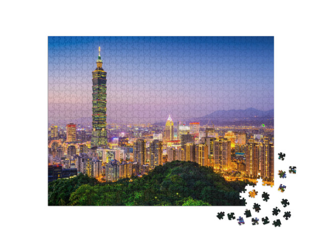 Taipei, Taiwan City Skyline At Twilight... Jigsaw Puzzle with 1000 pieces