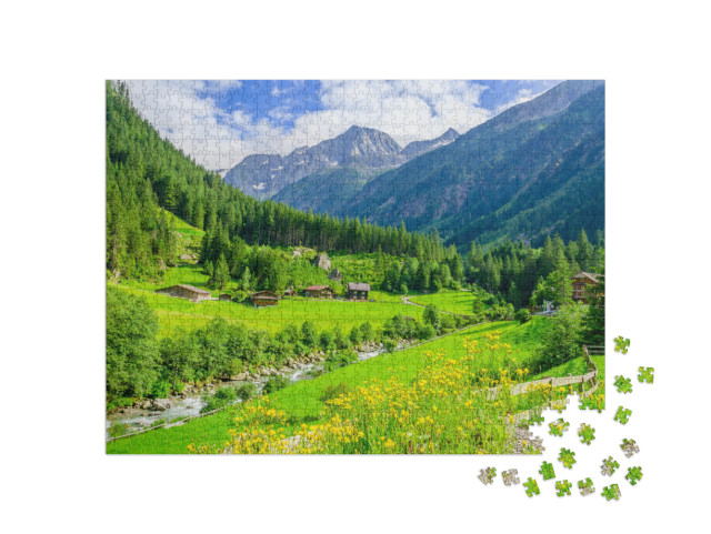 Beautiful Alpine Landscape with Green Meadows, Alpine Cot... Jigsaw Puzzle with 1000 pieces