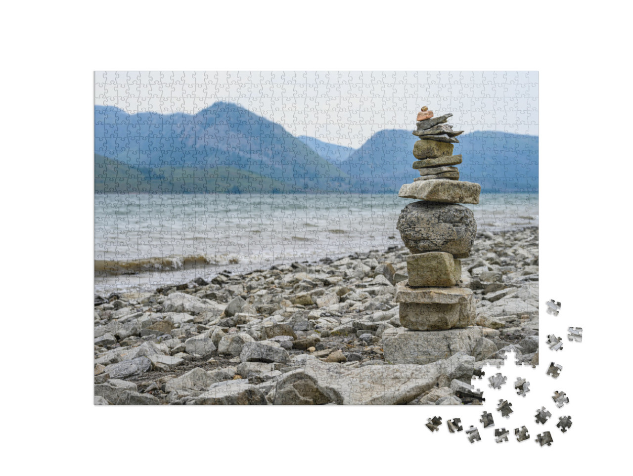 Rock Cairn on the Beach of Jackson Lake, Grand Teton Nati... Jigsaw Puzzle with 1000 pieces