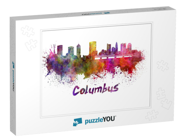 Columbus Skyline in Watercolor Splatters with Clipping Pa... Jigsaw Puzzle