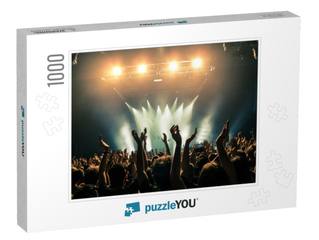 Concert Crowd Attending a Concert, People Silhouettes Are... Jigsaw Puzzle with 1000 pieces