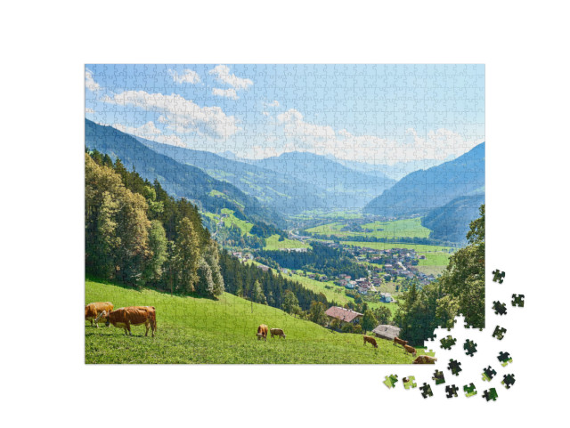 View Over Beautiful Valley Zillertal in Tirol in Austria... Jigsaw Puzzle with 1000 pieces