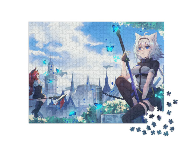 The Background of Beautiful Anime Girl Shaped Cats... Jigsaw Puzzle with 1000 pieces