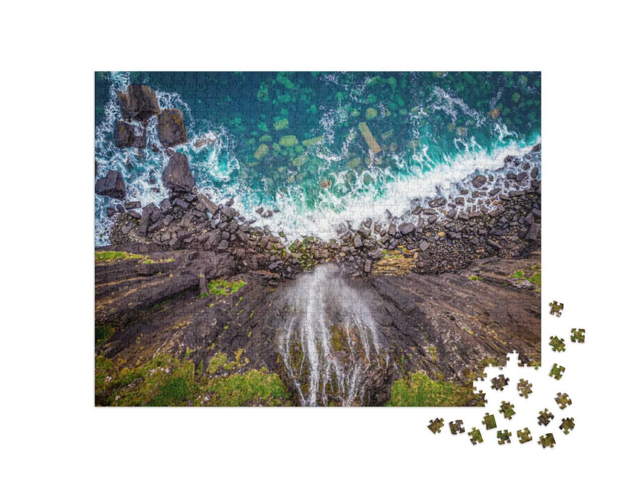 Aerial View of the Kilt Rock, a Sea Cliff in North East T... Jigsaw Puzzle with 1000 pieces